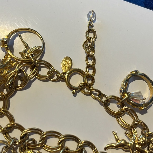 Kirks Folly charm bracelet crystal gold rings hearts cherubs dangles -Bnwot - Picture 11 of 15